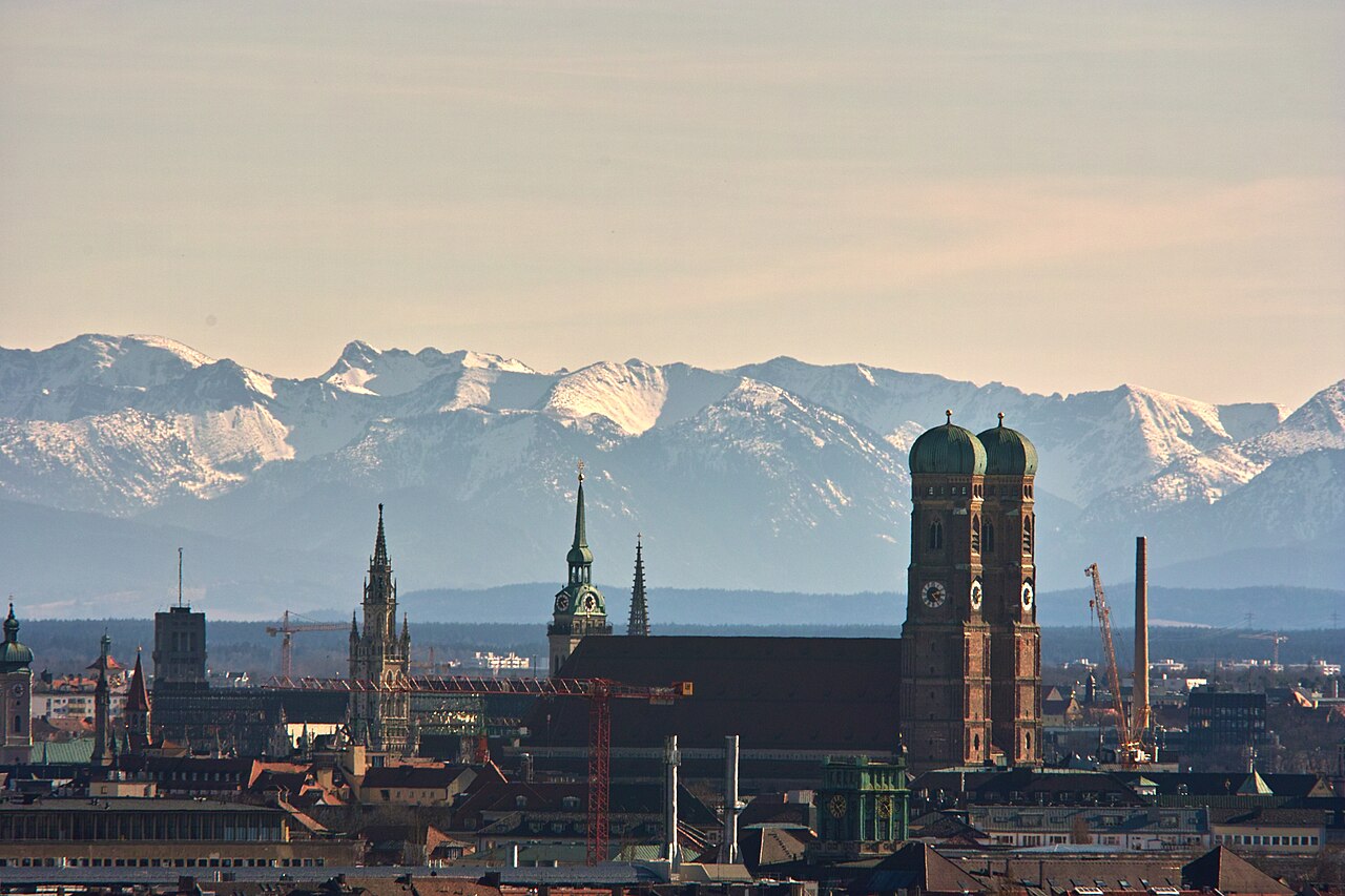 Aerial view of Munich city center with historic architecture